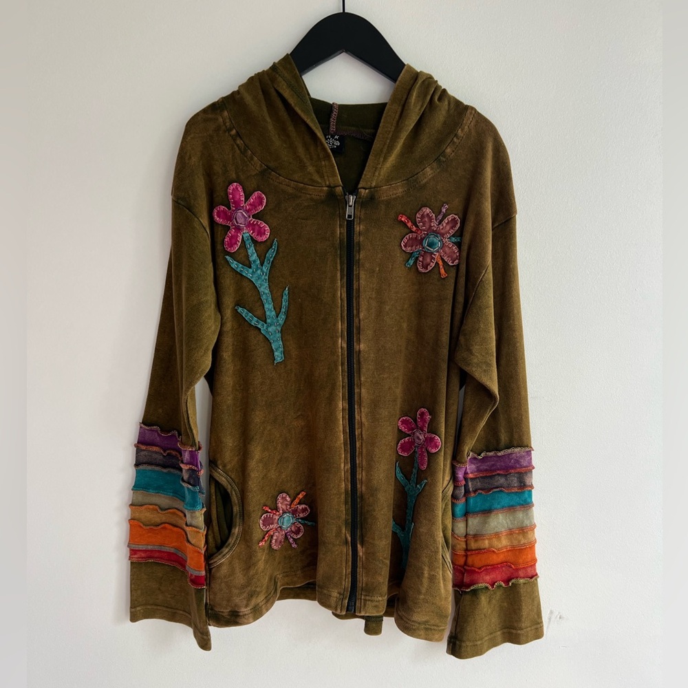 Y2 K Ark Floral 100% cotton Embroidered Women's Hoodie Jacket - Picture 1 of 9